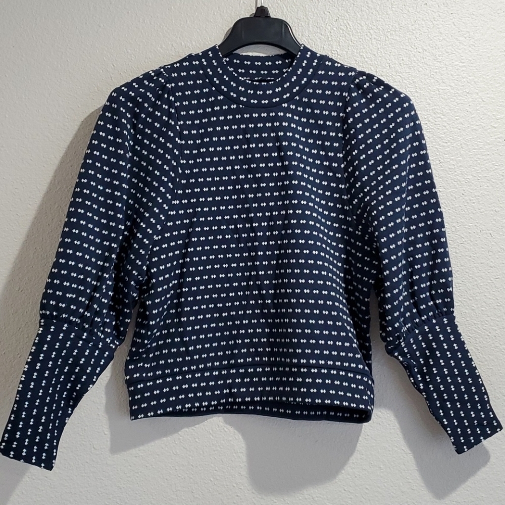 Puff-Sleeve Mockneck Top in Bow-Tie Jacquard